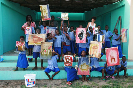 Photo: Recycling Workshop, together with Victor Amoussou and children of the primary school. 